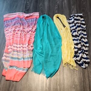 Bundle Of 4 Express Scarves Pink, Yellow, Green, Blue, Black